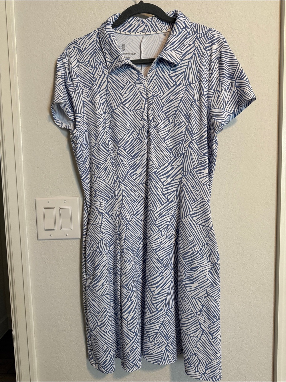 Tommy Bahama Blue and White Zip-Front Collared Athletic Dress